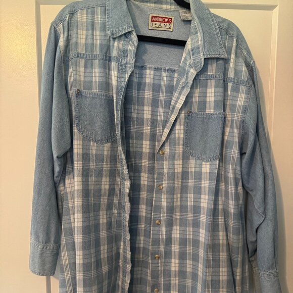 Oversized Vintage Plaid Long Sleeve Button Up by Andrew's Jeans - Picture 1 of 5